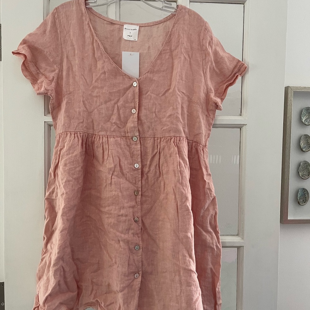 Jillian Harris Priv Pink Button-Down Linen Dress